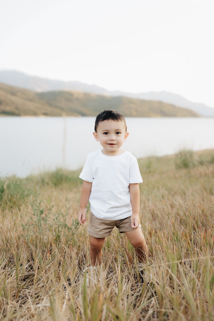 Little boy looking at the camera for family pictures.